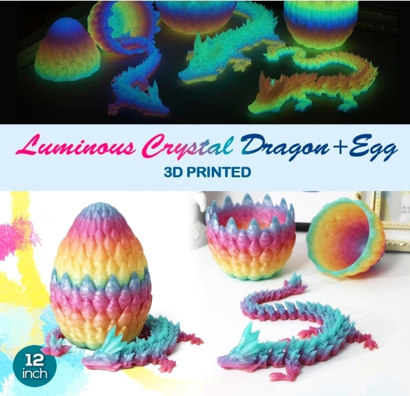 3D Printed Dragon,Dragon Eggs with Dragon Inside,Surprise Dragon Egg Toy,12'' Full Articulated Crystal 3D Dragonls