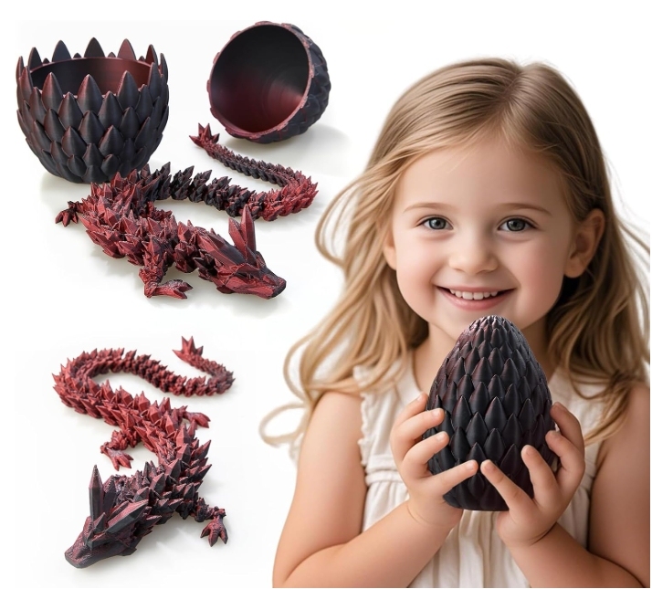 3D Printed Dragon,Dragon Eggs with Dragon Inside,Surprise Dragon Egg Toy,12'' Full Articulated Crystal 3D Dragonls