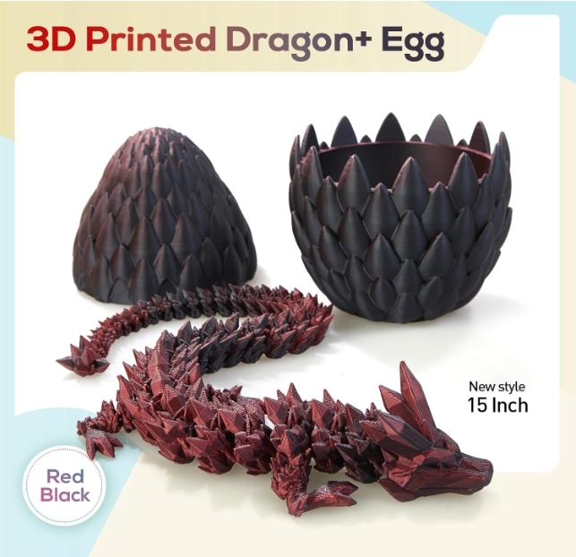 3D Printed Dragon,Dragon Eggs with Dragon Inside,Surprise Dragon Egg Toy,12'' Full Articulated Crystal 3D Dragonls