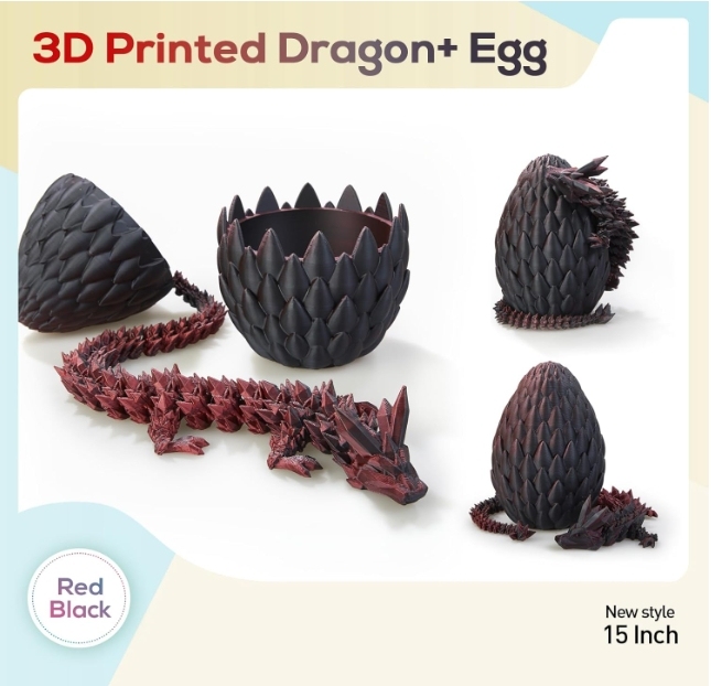 3D Printed Dragon,Dragon Eggs with Dragon Inside,Surprise Dragon Egg Toy,12'' Full Articulated Crystal 3D Dragonls