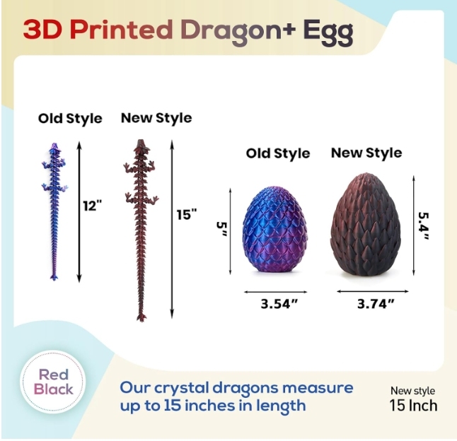 3D Printed Dragon,Dragon Eggs with Dragon Inside,Surprise Dragon Egg Toy,12'' Full Articulated Crystal 3D Dragonls
