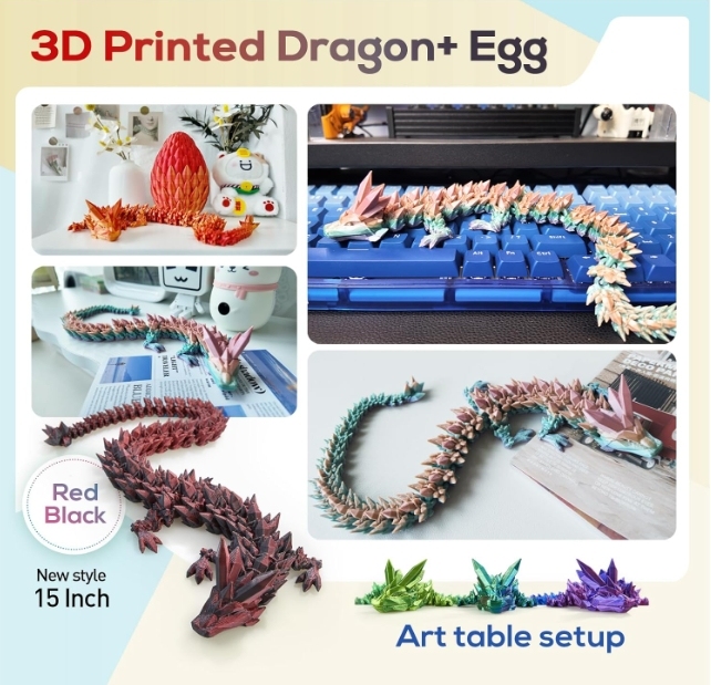 3D Printed Dragon,Dragon Eggs with Dragon Inside,Surprise Dragon Egg Toy,12'' Full Articulated Crystal 3D Dragonls