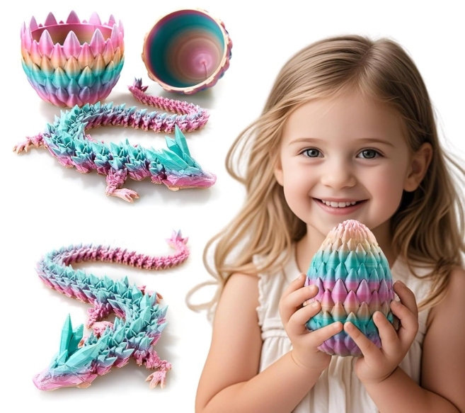 3D Printed Dragon,Dragon Eggs with Dragon Inside,Surprise Dragon Egg Toy,15'' Full Articulated Crystal 3D Dragon