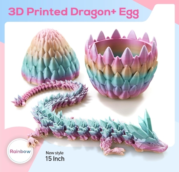 3D Printed Dragon,Dragon Eggs with Dragon Inside,Surprise Dragon Egg Toy,15'' Full Articulated Crystal 3D Dragon