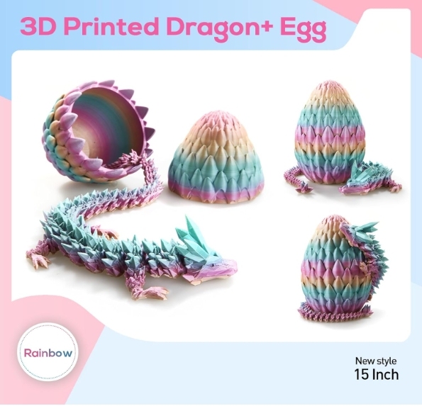 3D Printed Dragon,Dragon Eggs with Dragon Inside,Surprise Dragon Egg Toy,15'' Full Articulated Crystal 3D Dragon