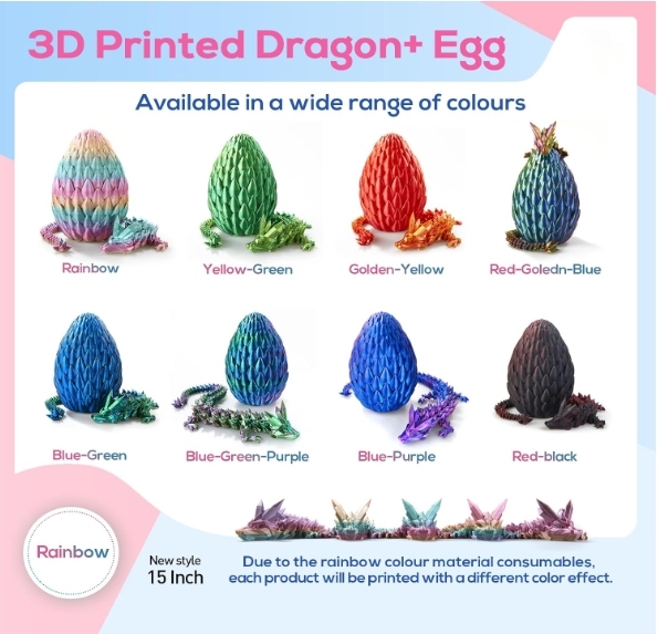 3D Printed Dragon,Dragon Eggs with Dragon Inside,Surprise Dragon Egg Toy,15'' Full Articulated Crystal 3D Dragon