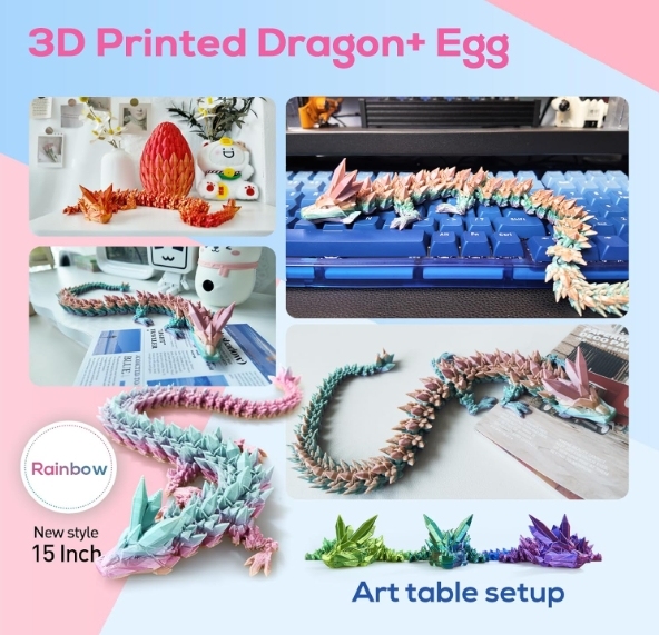 3D Printed Dragon,Dragon Eggs with Dragon Inside,Surprise Dragon Egg Toy,15'' Full Articulated Crystal 3D Dragon
