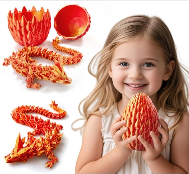 3D Printed Dragon,Dragon Eggs with Dragon Inside,Surprise Dragon Egg Toy,15'' Full Articulated Crystal 3D Dragonls