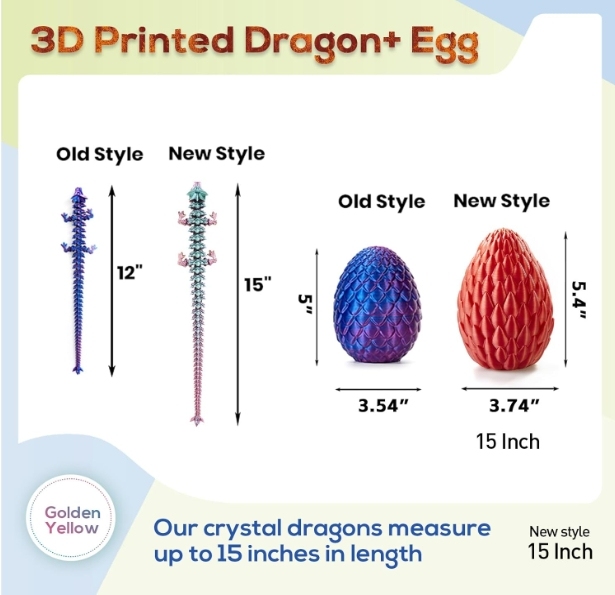 3D Printed Dragon,Dragon Eggs with Dragon Inside,Surprise Dragon Egg Toy,15'' Full Articulated Crystal 3D Dragonls