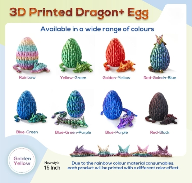 3D Printed Dragon,Dragon Eggs with Dragon Inside,Surprise Dragon Egg Toy,15'' Full Articulated Crystal 3D Dragonls