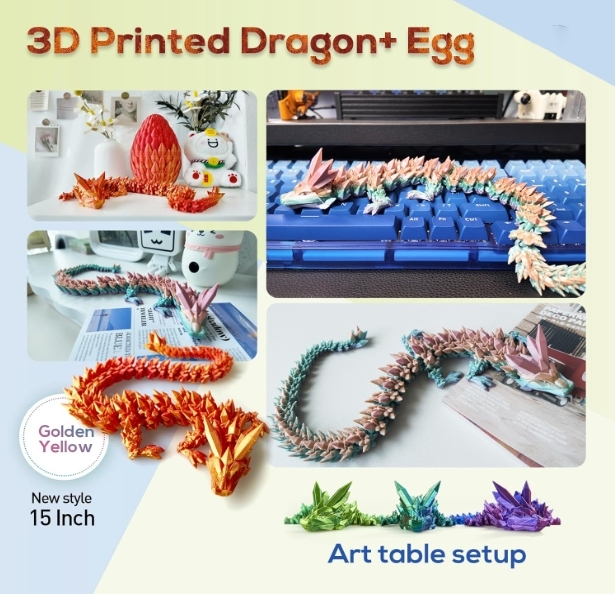 3D Printed Dragon,Dragon Eggs with Dragon Inside,Surprise Dragon Egg Toy,15'' Full Articulated Crystal 3D Dragonls
