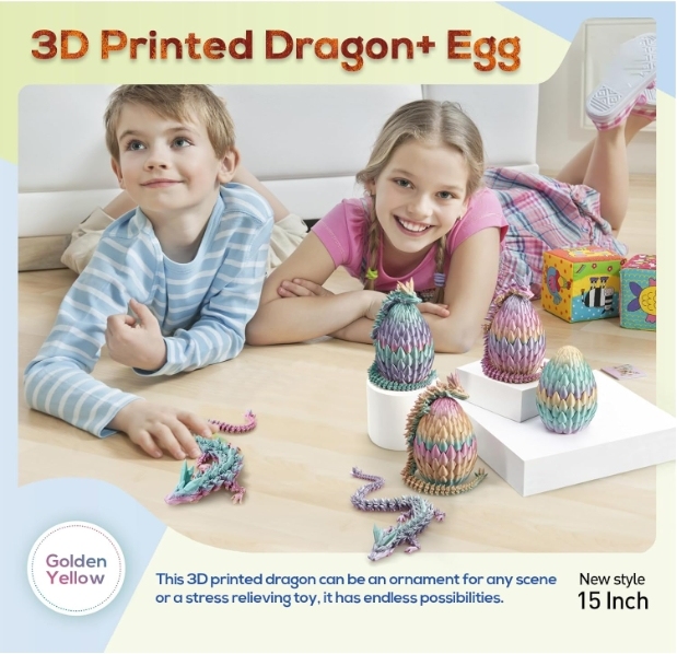 3D Printed Dragon,Dragon Eggs with Dragon Inside,Surprise Dragon Egg Toy,15'' Full Articulated Crystal 3D Dragonls