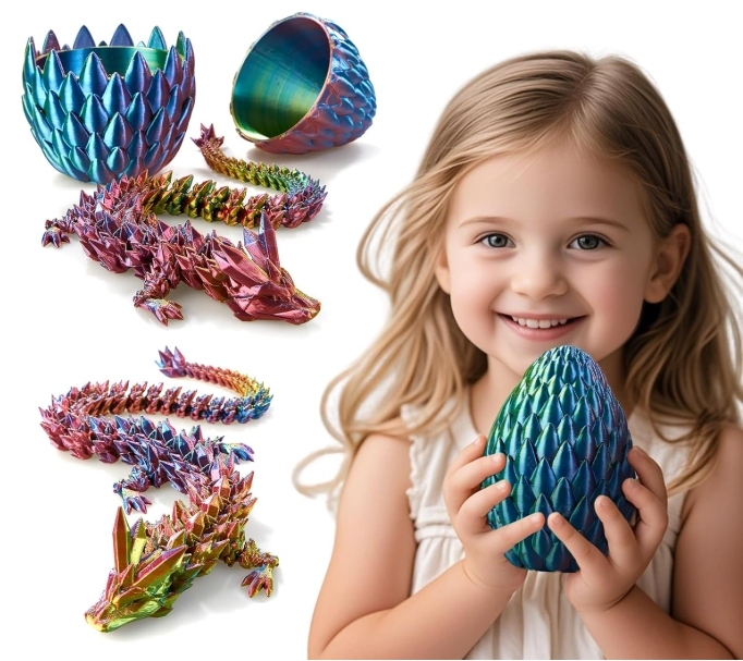 3D Printed Dragon,Dragon Eggs with Dragon Inside,Surprise Dragon Egg Toy,15'' Full Articulated Crystal 3D Dragonls（Red Yellow Blue）