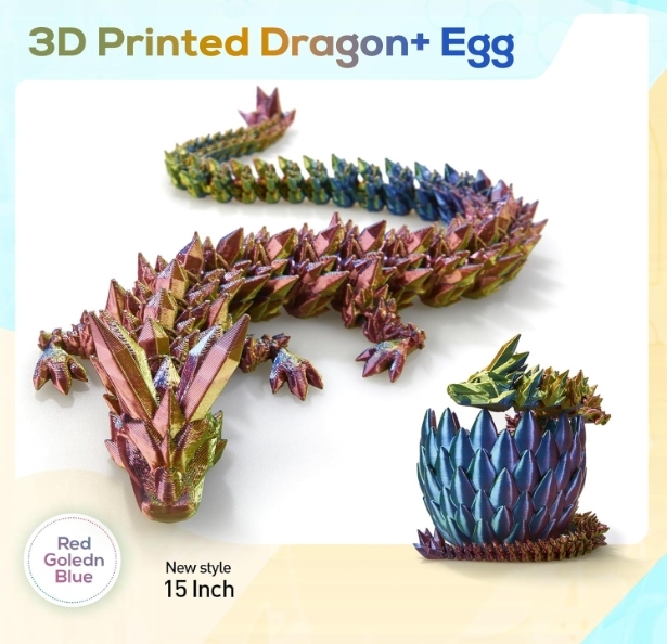 3D Printed Dragon,Dragon Eggs with Dragon Inside,Surprise Dragon Egg Toy,15'' Full Articulated Crystal 3D Dragonls（Red Yellow Blue）