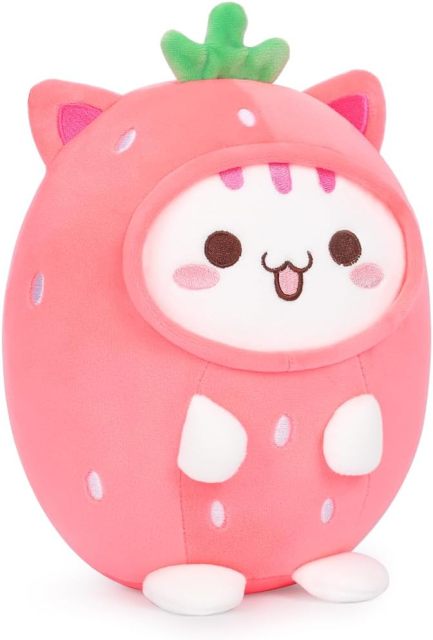 Cute Strawberry Cat Plush Pillow 8" Kitten Stuffed Animal
