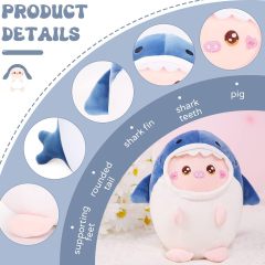 Cute Pig Shark Plush Pillow 8" Piggy Shark Stuffed Animal