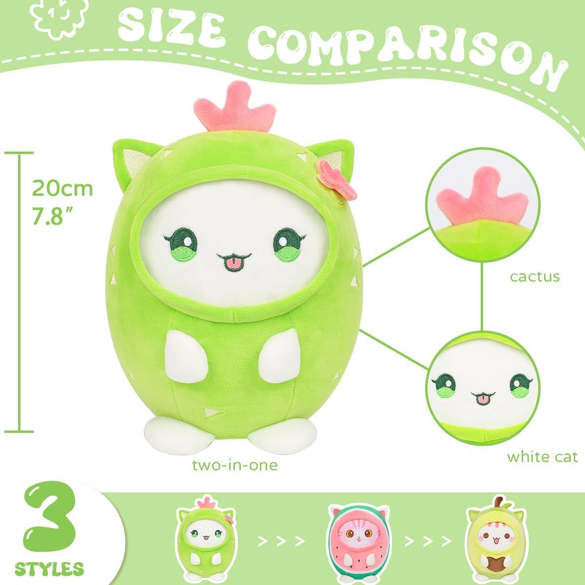 Cactus Cat Plush Pillow 8" Kitten Stuffed Animal