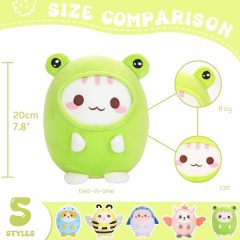 Cute Cat Frog Plush Pillow 8" Kitten Frog Stuffed Animal