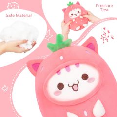 Cute Strawberry Cat Plush Pillow 8" Kitten Stuffed Animal
