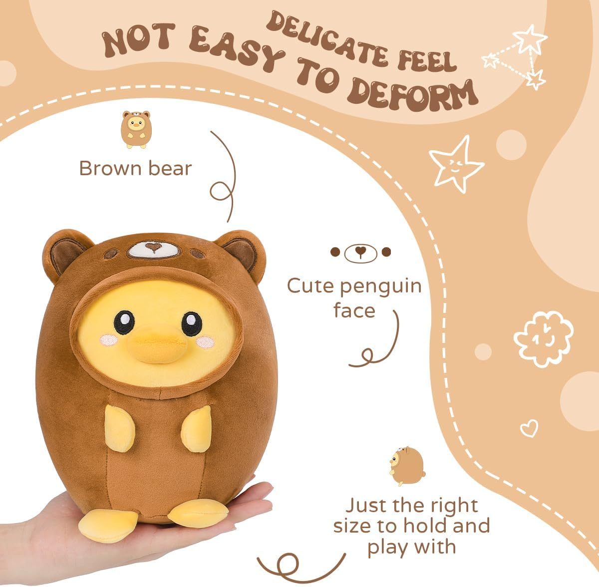 Cute Duck Bear Plush Pillow 8" Bear Ducky Stuffed Animal