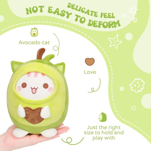 Cute Avocado Cat Plush Pillow 8" Kitten Stuffed Animal
