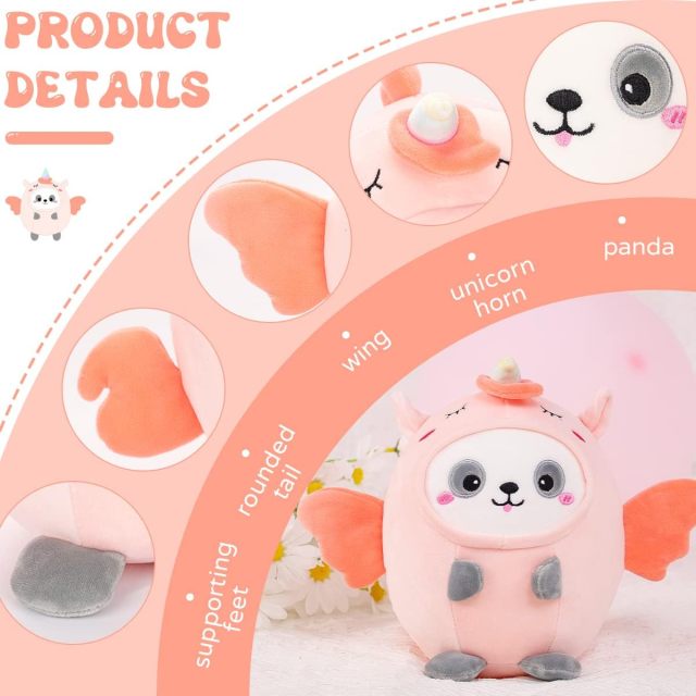 Cute Panda Unicorn Plush Pillow 8" Pandacorn Stuffed Animal