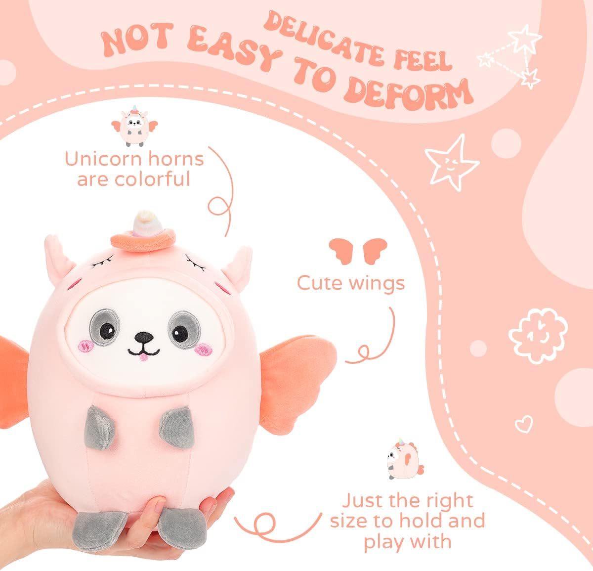 Cute Panda Unicorn Plush Pillow 8" Pandacorn Stuffed Animal