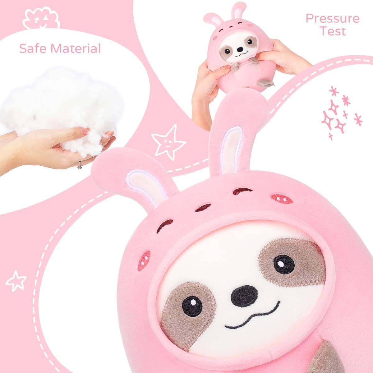 Cute Sloth Rabbit Plush Pillow 8" Bunny Sloth Stuffed Animal