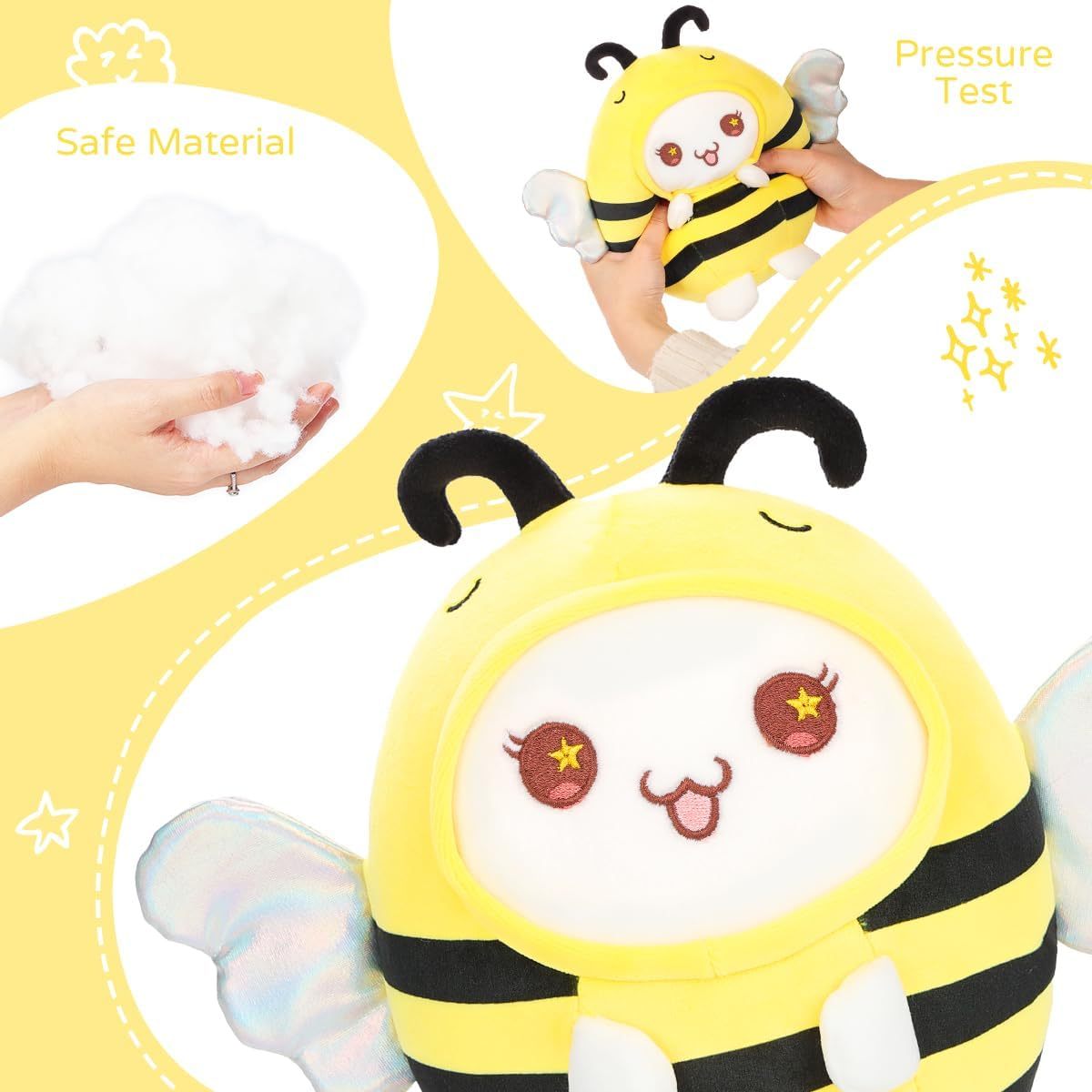 Cute Cat Bee Plush Pillow 8" Kitten Honeybee Stuffed Animal