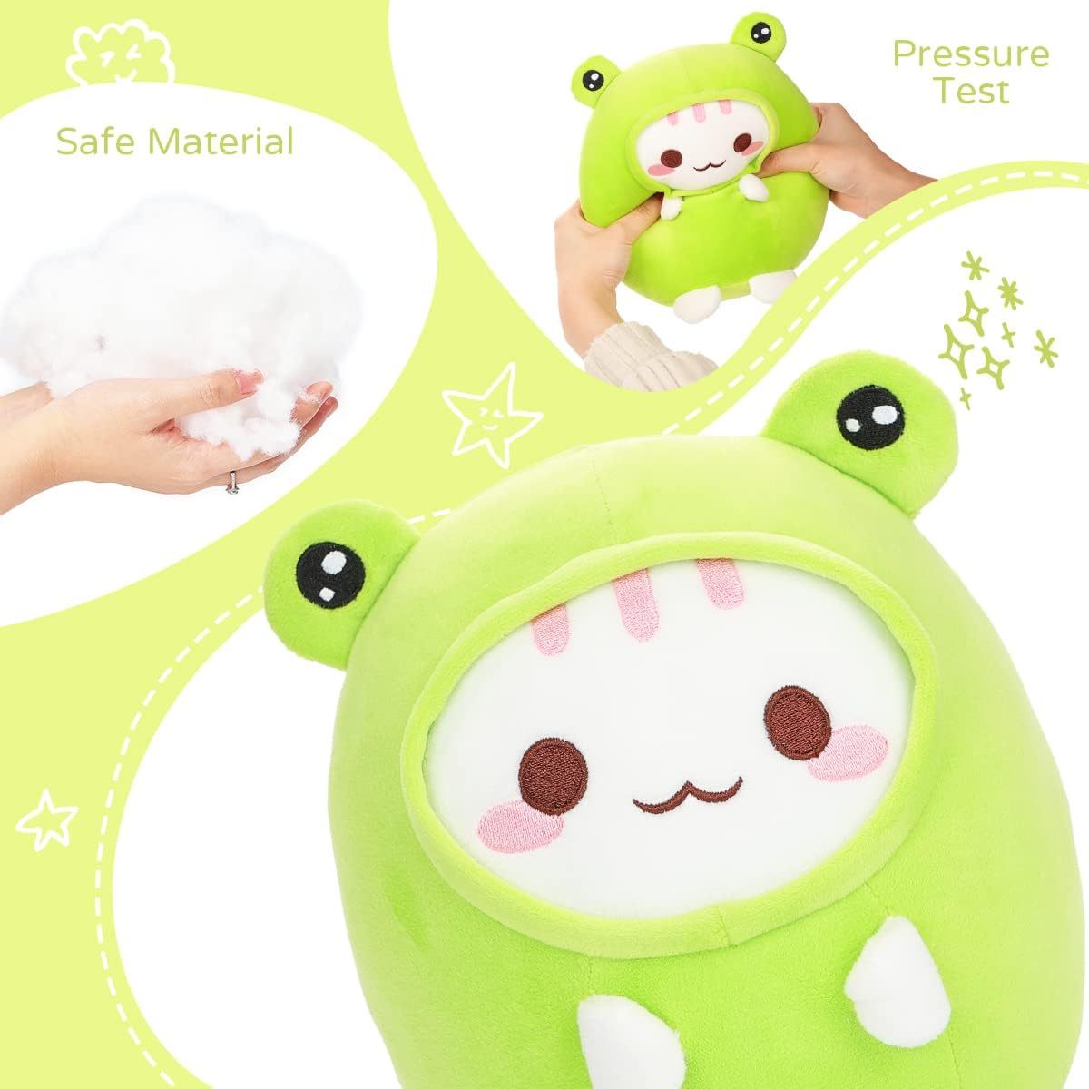 Cute Cat Frog Plush Pillow 8" Kitten Frog Stuffed Animal