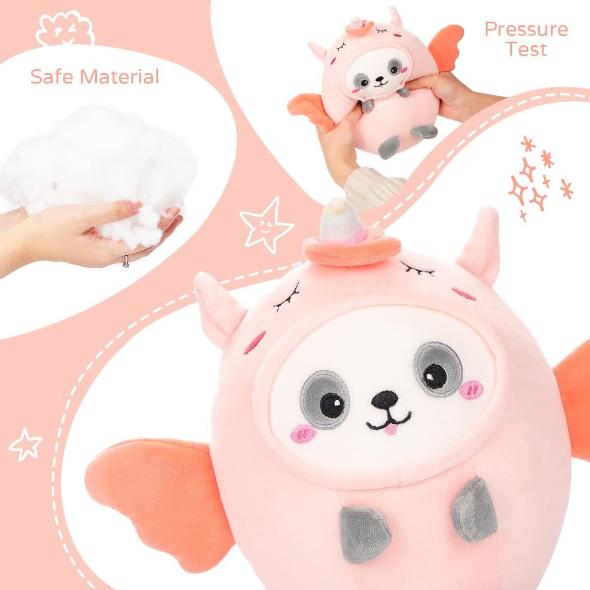 Cute Panda Unicorn Plush Pillow 8" Pandacorn Stuffed Animal