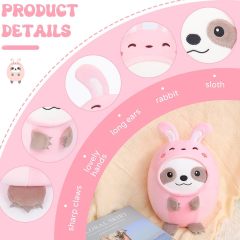 Cute Sloth Rabbit Plush Pillow 8" Bunny Sloth Stuffed Animal