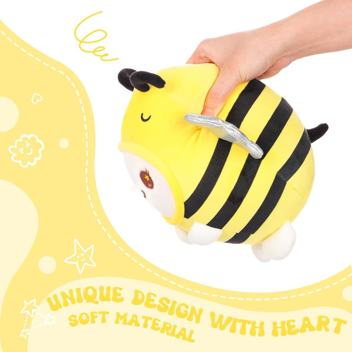 Cute Cat Bee Plush Pillow 8" Kitten Honeybee Stuffed Animal
