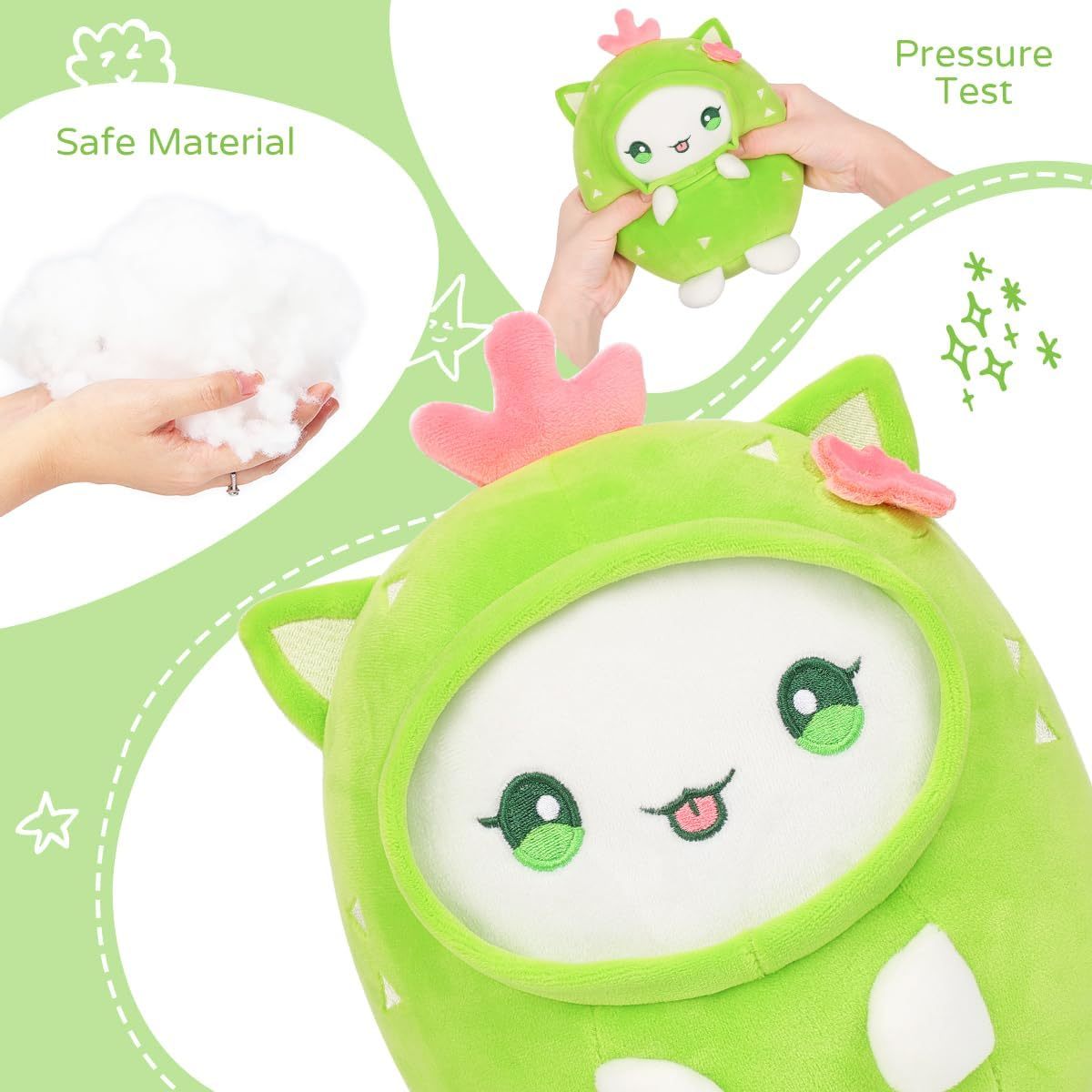 Cactus Cat Plush Pillow 8" Kitten Stuffed Animal