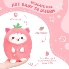 Cute Strawberry Cat Plush Pillow 8" Kitten Stuffed Animal