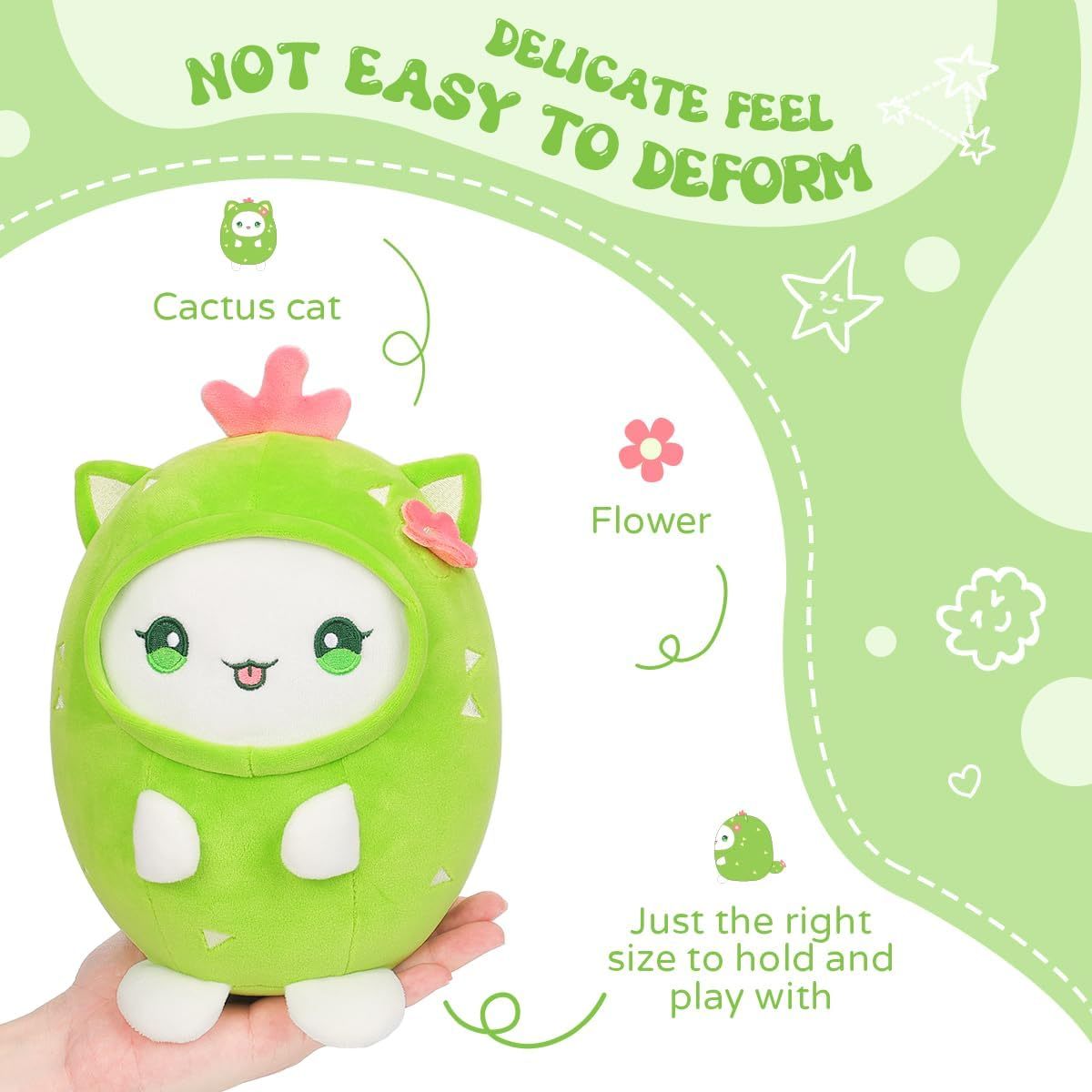 Cactus Cat Plush Pillow 8" Kitten Stuffed Animal