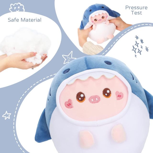 Cute Pig Shark Plush Pillow 8" Piggy Shark Stuffed Animal