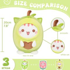 Cute Avocado Cat Plush Pillow 8" Kitten Stuffed Animal