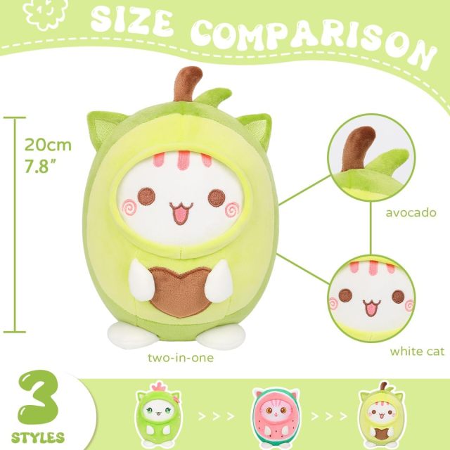 Cute Avocado Cat Plush Pillow 8" Kitten Stuffed Animal