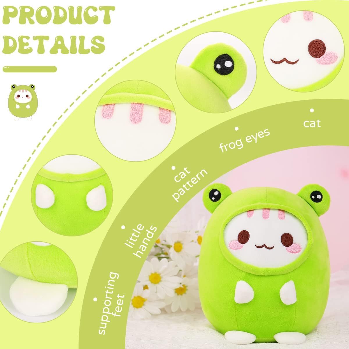 Cute Cat Frog Plush Pillow 8" Kitten Frog Stuffed Animal