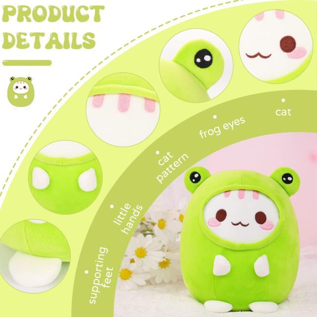 Cute Cat Frog Plush Pillow 8" Kitten Frog Stuffed Animal