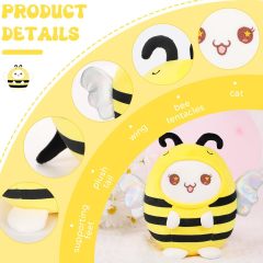 Cute Cat Bee Plush Pillow 8" Kitten Honeybee Stuffed Animal