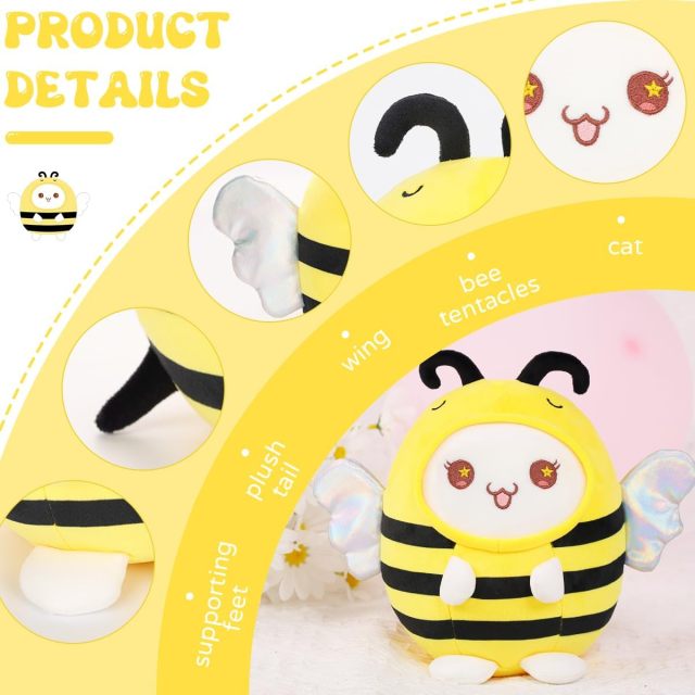 Cute Cat Bee Plush Pillow 8" Kitten Honeybee Stuffed Animal