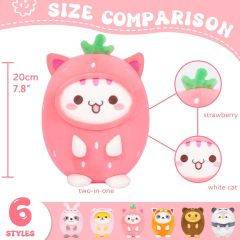 Cute Strawberry Cat Plush Pillow 8" Kitten Stuffed Animal