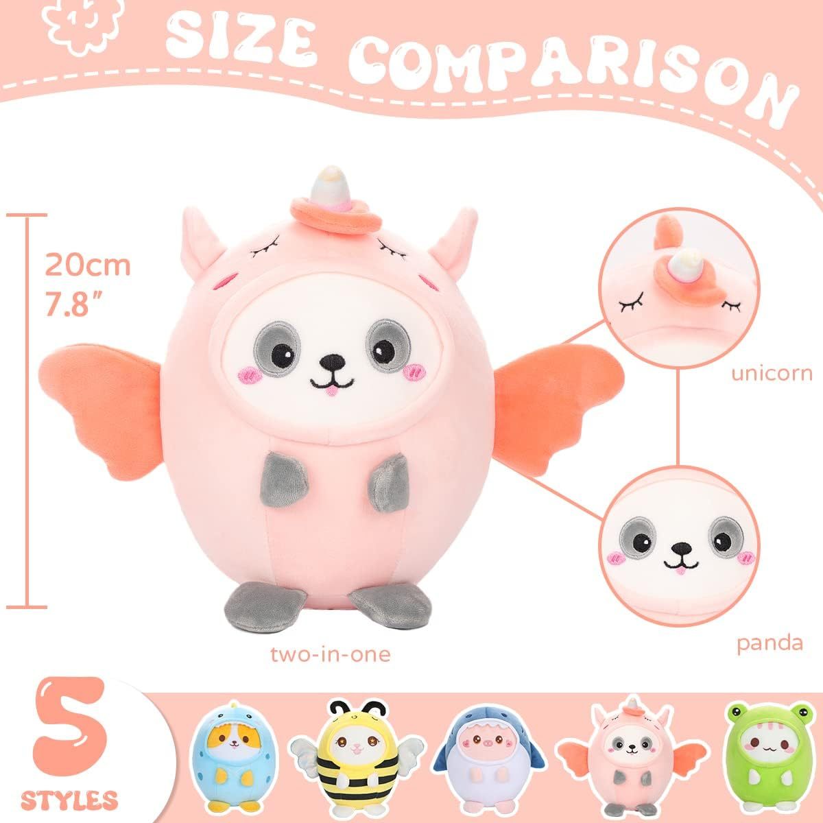 Cute Panda Unicorn Plush Pillow 8" Pandacorn Stuffed Animal