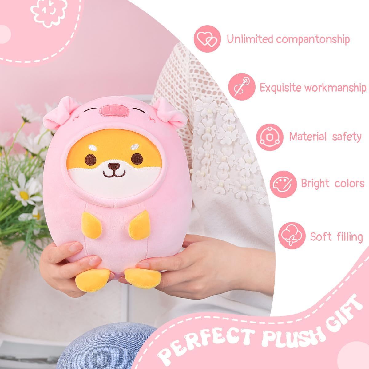 Cute Shiba Inu Pig Plush Pillow 8" Piggy Corgi Akita Stuffed Animal