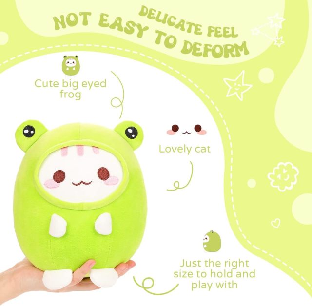 Cute Cat Frog Plush Pillow 8" Kitten Frog Stuffed Animal