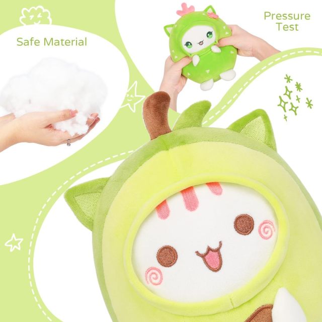 Cute Avocado Cat Plush Pillow 8" Kitten Stuffed Animal