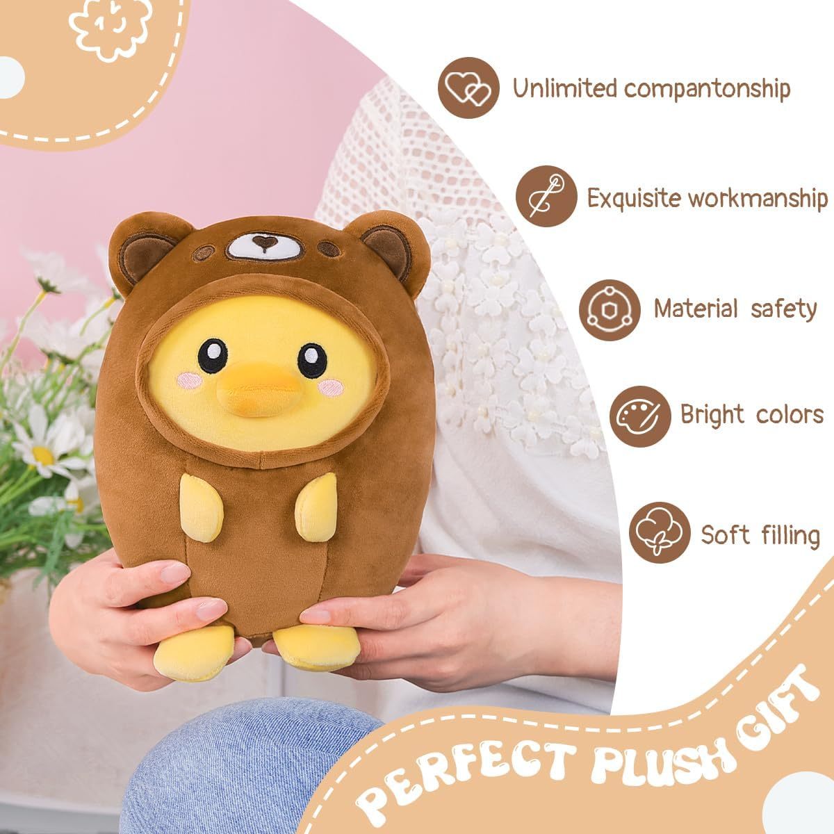 Cute Duck Bear Plush Pillow 8" Bear Ducky Stuffed Animal