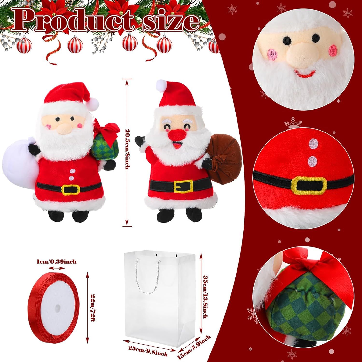 4 Pcs 8 Inch Christmas Plush Stuffed Animal Doll Set